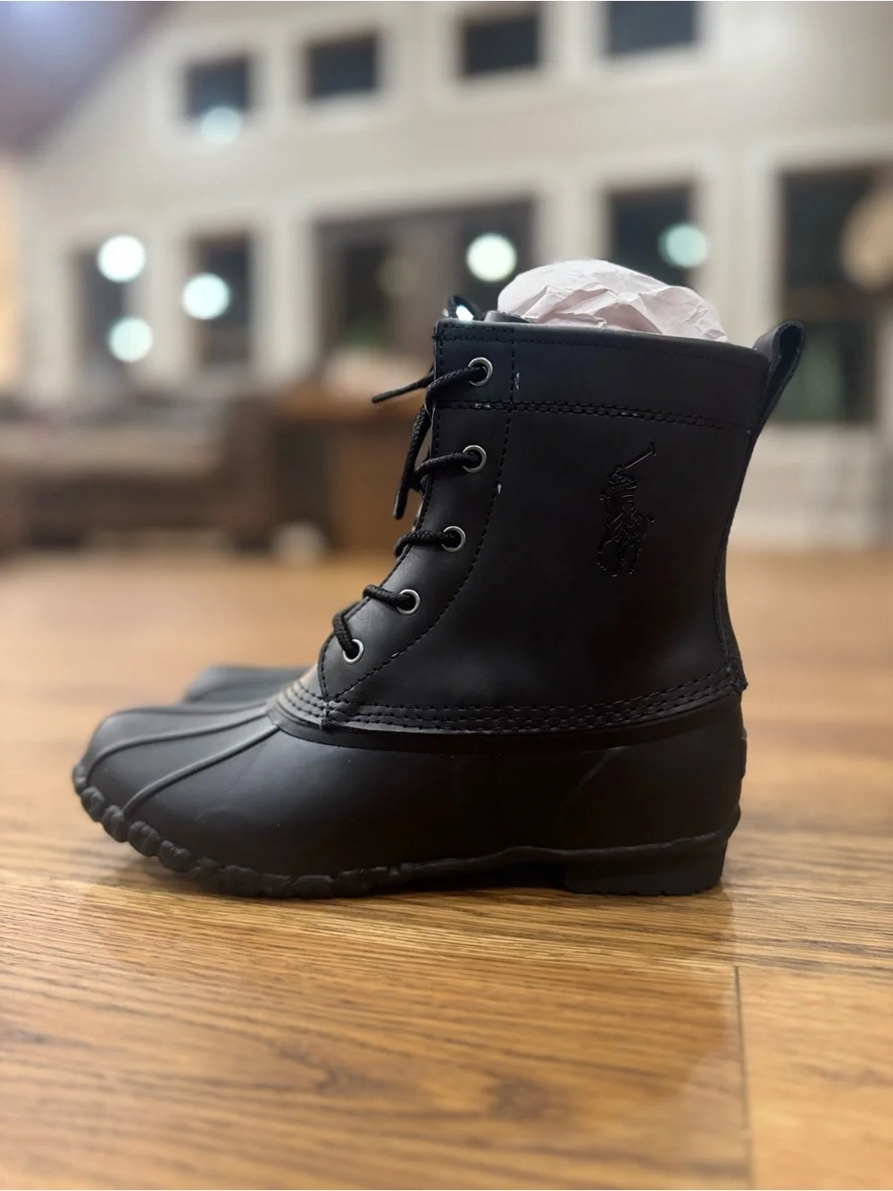 Women’s Black Lace-Up Rain Boots